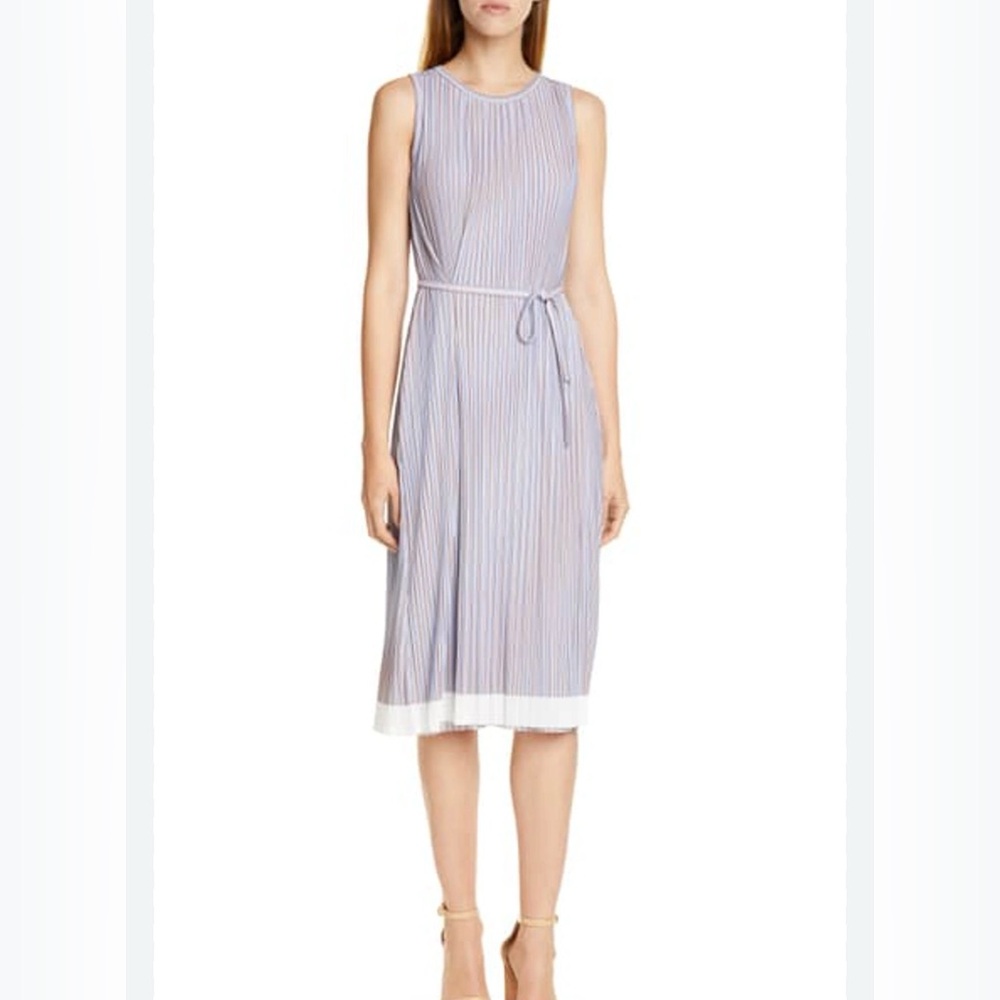 Boss Blue and White Striped Midi Dress